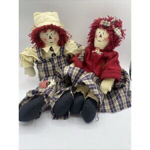 Vintage Raggedy Ann & Andy Dolls Primitive Folk Art Shelf Sitter Handmade 15"